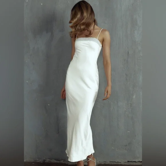 Selfie Leslie White Spaghetti Strap Slip Maxi Dress - Picture 1 of 4